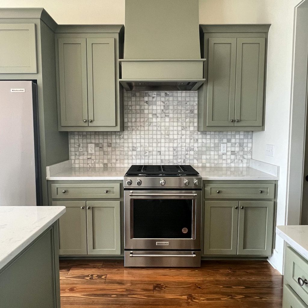 Sherwin Williams Green Earth, sage green kitchen cabinets