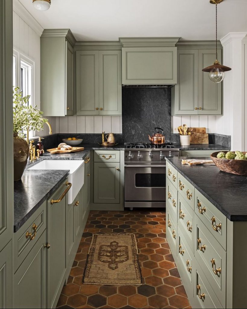 sage green Cabinetry Paint Color, Oil Cloth by Benjamin Moore