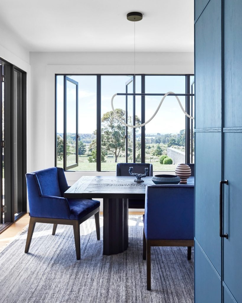 industrial style blue dining room