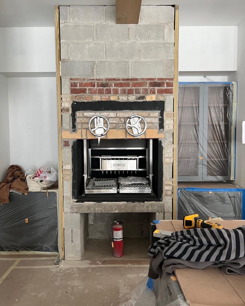 Green Tiled Hearth Oven during construction