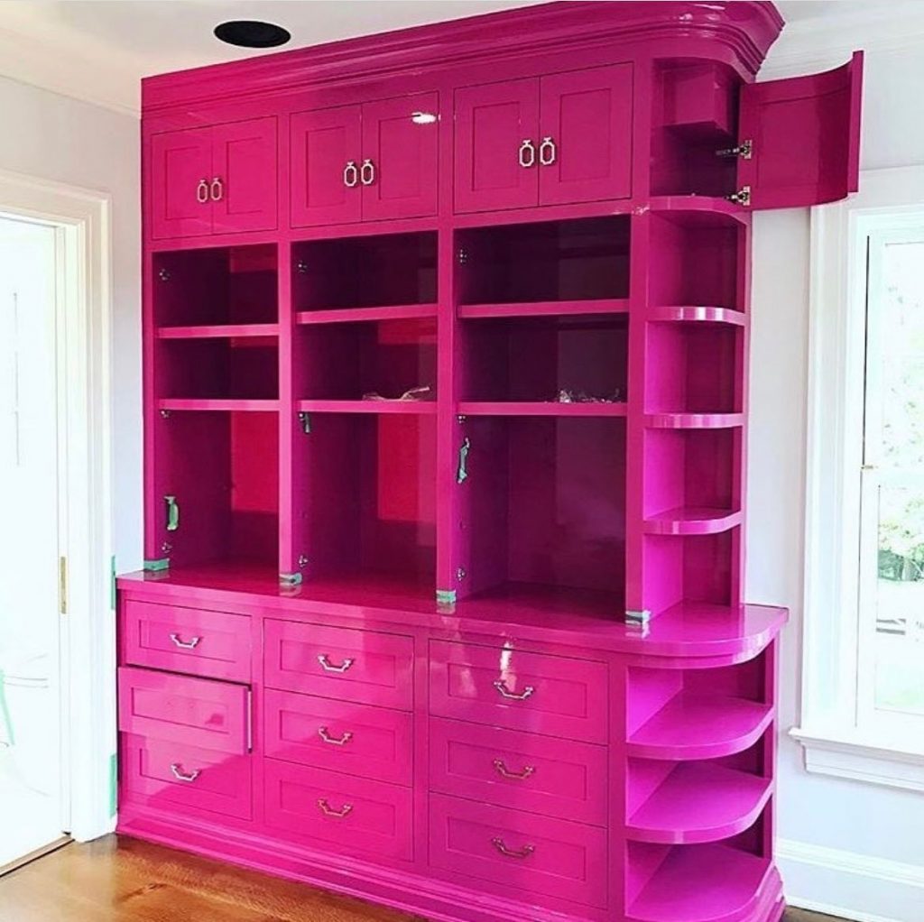 interior hot pink painted cabinet