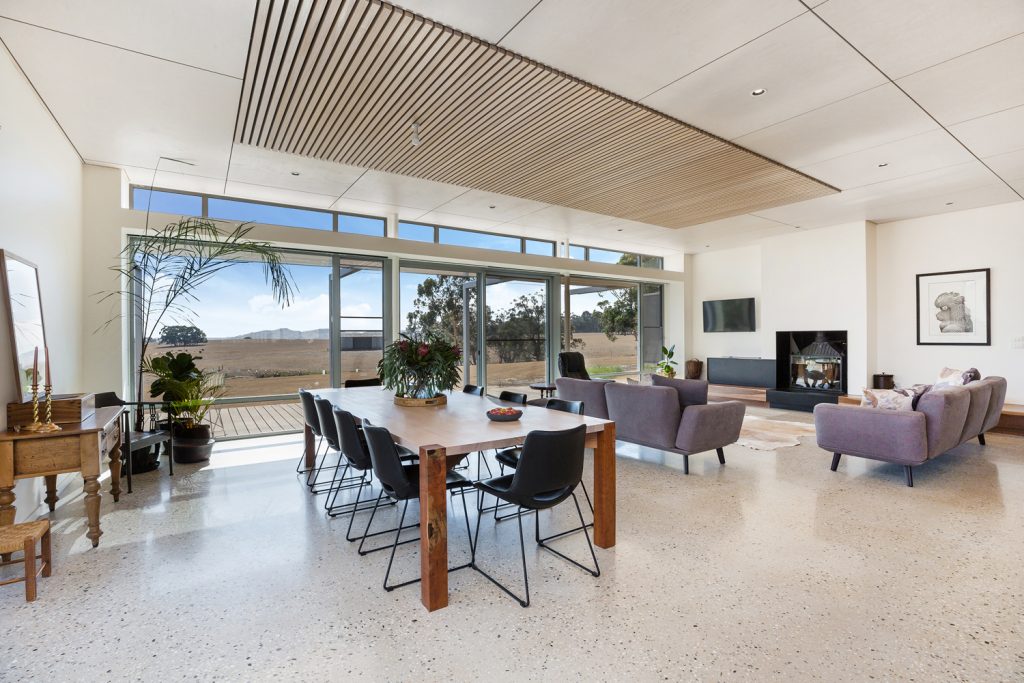 modern farmhouse Australia living room polished concrete