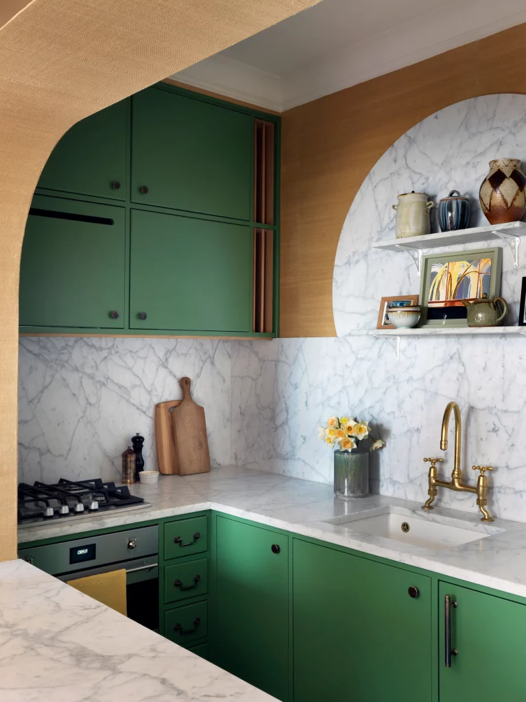 very small green kitchen cabinets