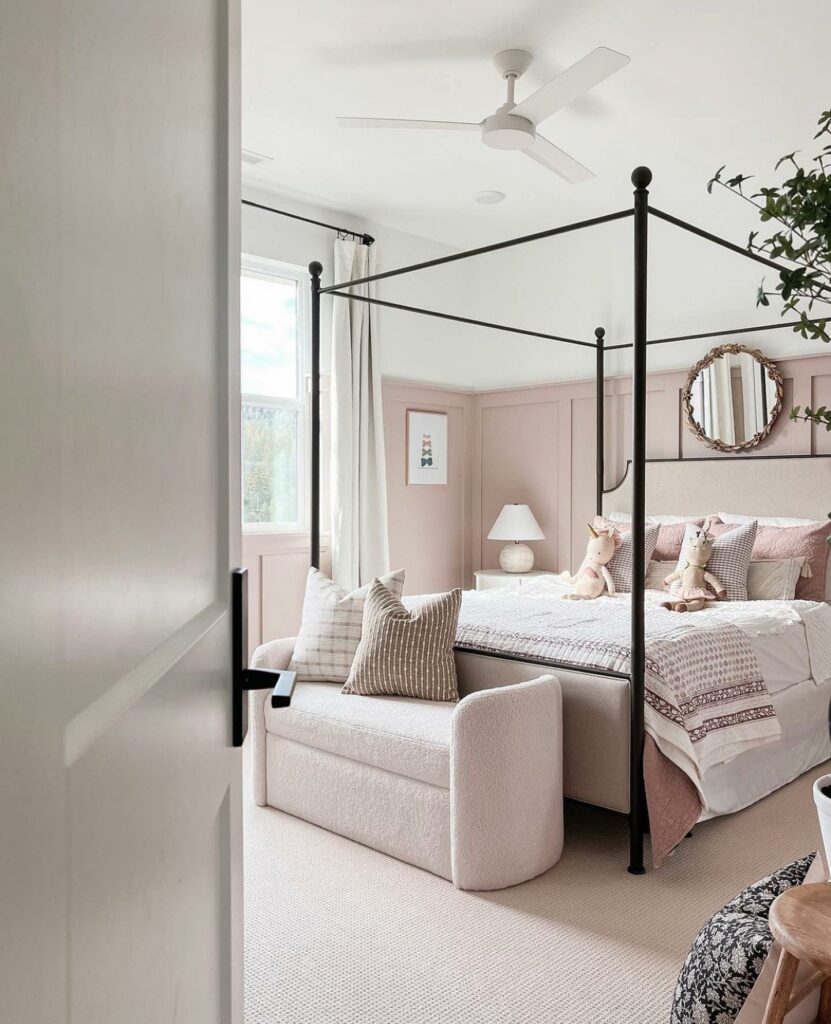 Benjamin Moore Meadow Pink girls blush bedroom decor