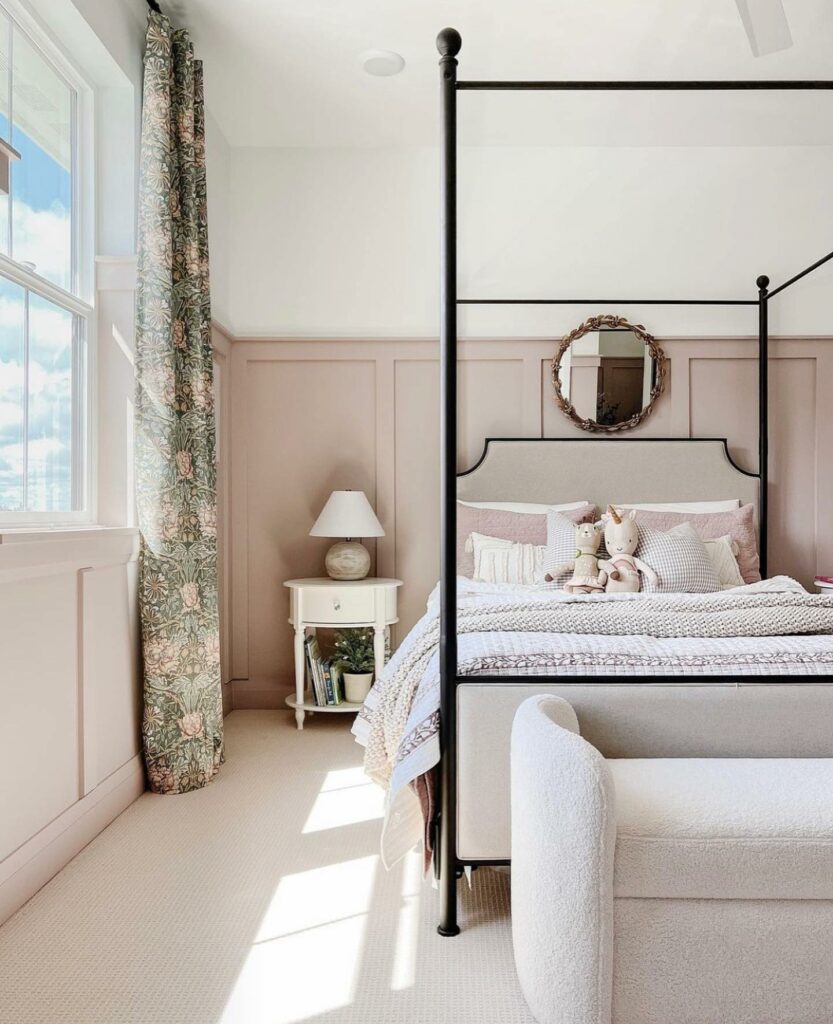 Benjamin Moore Meadow Pink girls blush bedroom decor
