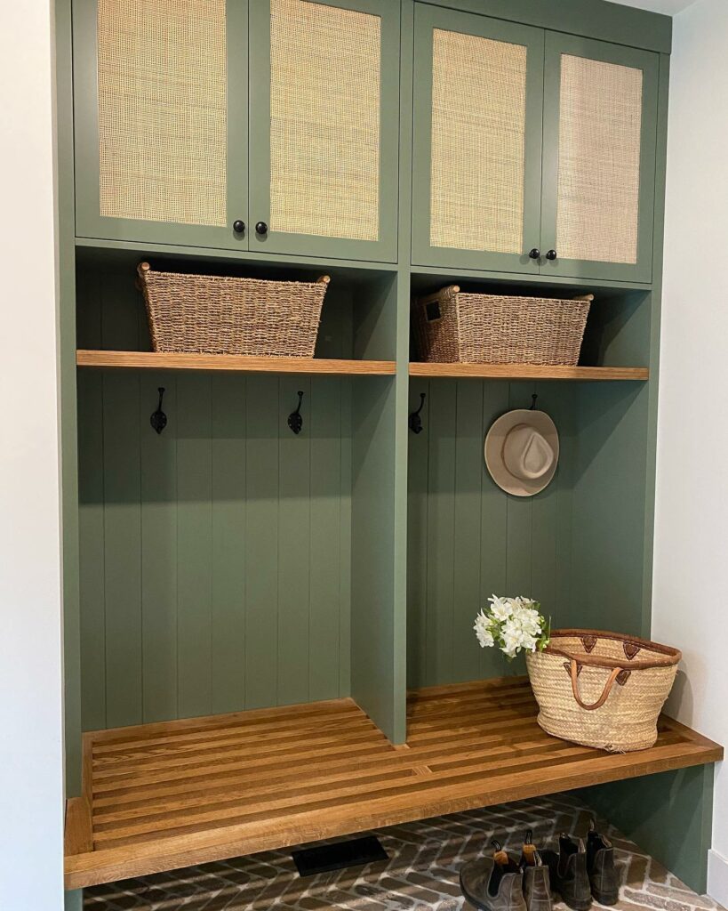 Benjamin Moore Rosepine green mudroom