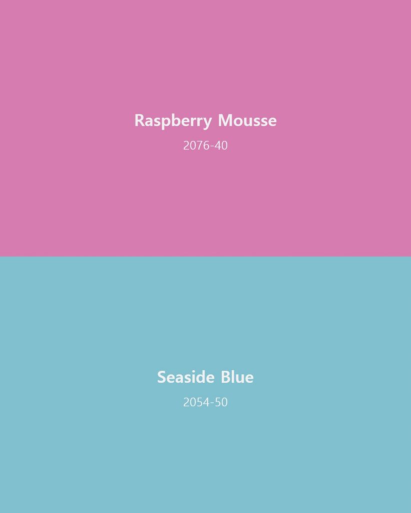 Benjamin Moore Seaside Blue and the pink is Benjamin Moore Raspberry Mouse