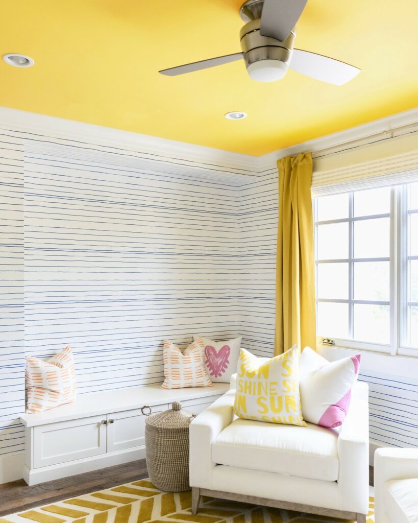 Benjamin Moore Golden Orchards yellow painted ceiling