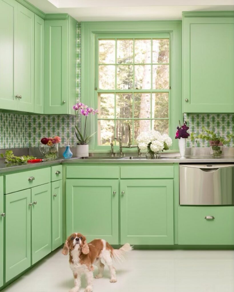 Benjamin Moore Gumdrop - green kitchen cabinets