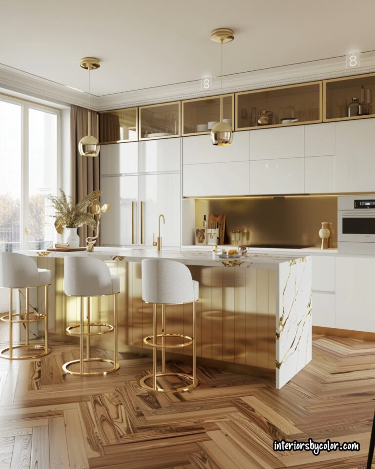 White Kitchen with Gold Accents - Interiors By Color