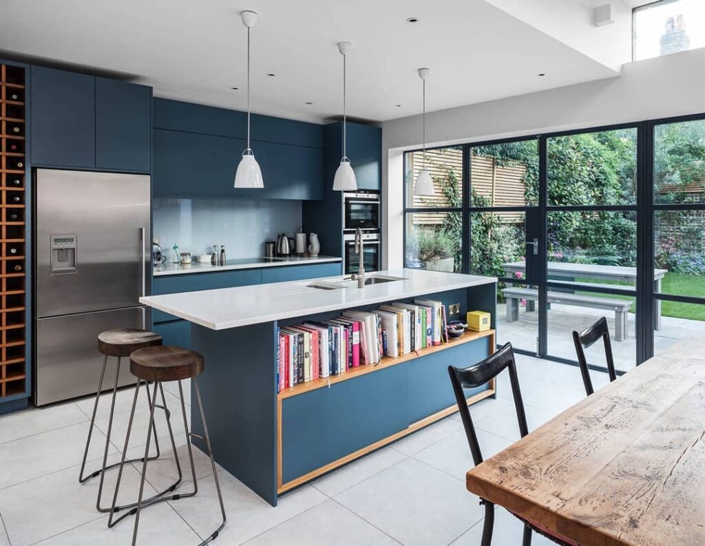 matte blue kitchen cabinets