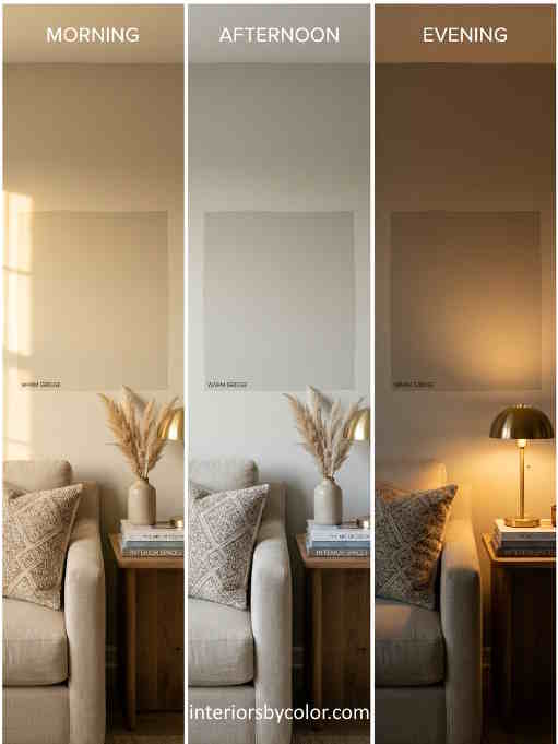 How the same paint color looks different in morning, afternoon, and evening light