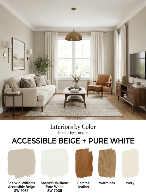 Sherwin-Williams Accessible Beige and Pure White living room color scheme