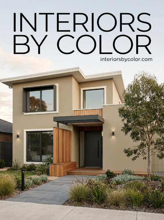 Beautiful modern Australian home with a warm khaki, cream and charcoal exterior color scheme for 2026 curb appeal