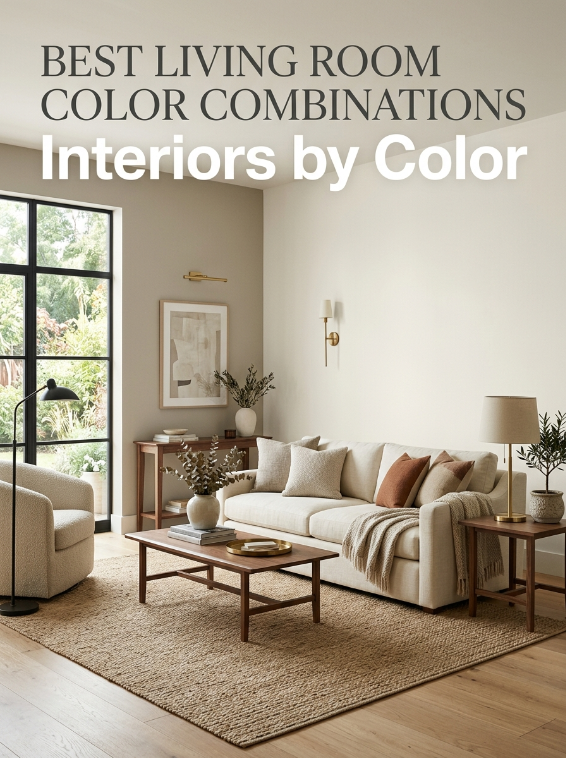Best living room paint color combinations for 2026 featuring warm white, greige, green and blue paint palettes