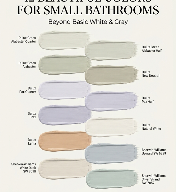 Best paint colors for small bathrooms including green blue lavender and warm neutral shades